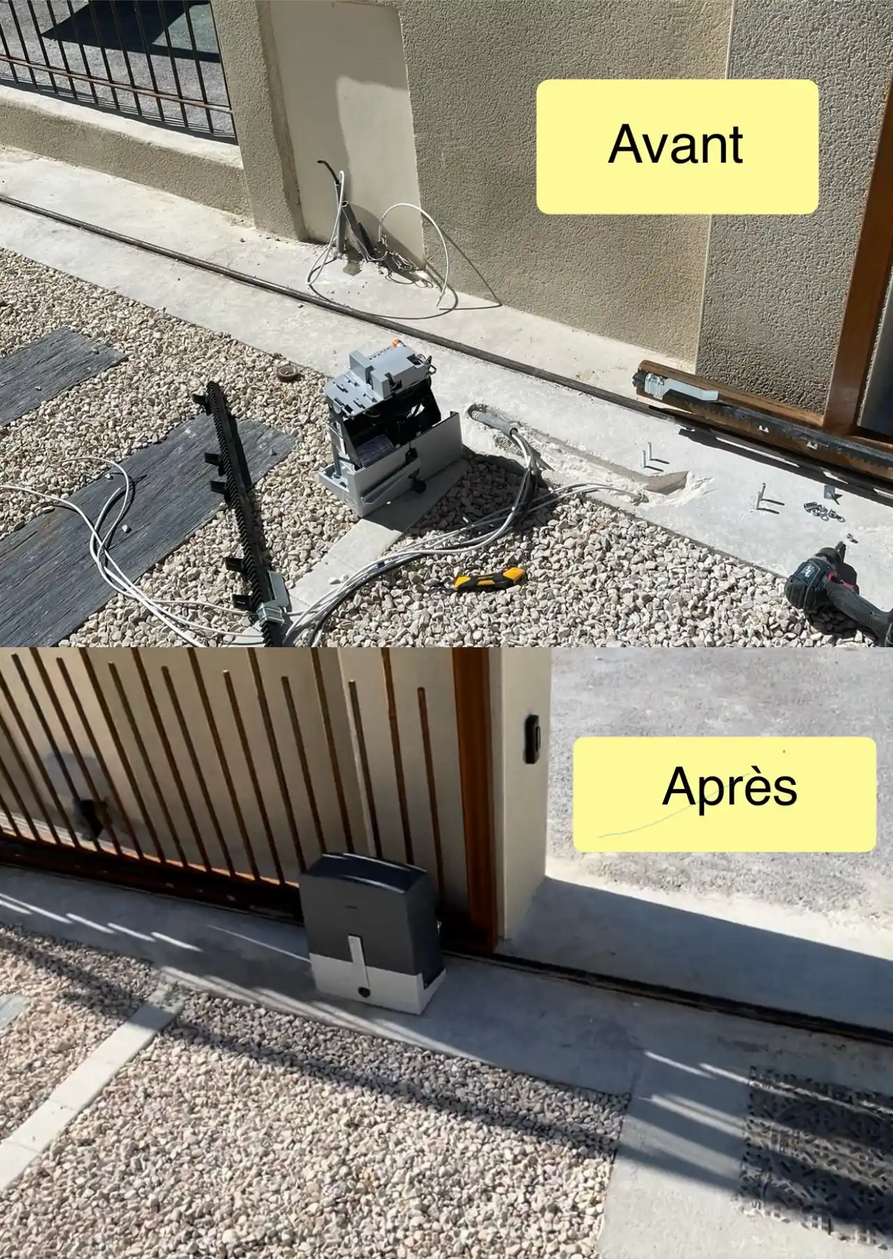 Motorisation d'un portail coulissant, avant et après